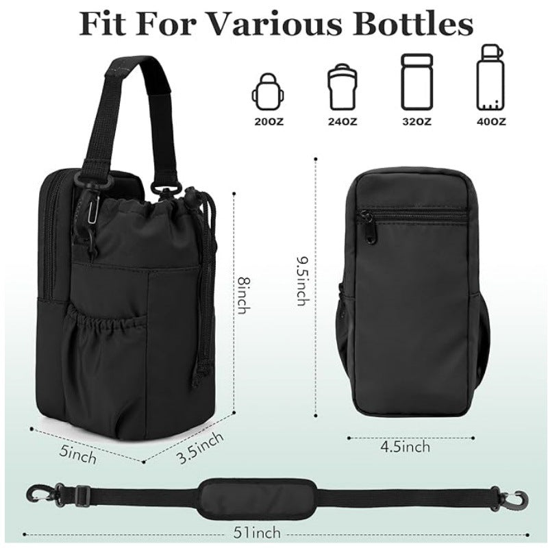 Green Portable Crossbody Water Bottle Holder with Multiple Pockets - Thermal Cooler Bag
