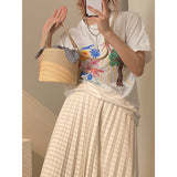 Woven Straw Bucket Bag with Gingham Bow Accent - Mini Top Handle & Crossbody - Front View