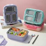 Purple 3-Compartment Stainless Steel Bento Lunch Box - Leak-Proof, for Kids & Adults for School & Office - Front View