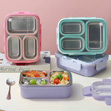 Purple 3-Compartment Stainless Steel Bento Lunch Box - Leak-Proof, for Kids & Adults for School & Office - Side View