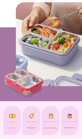 Purple 3-Compartment Stainless Steel Bento Lunch Box - Leak-Proof, for Kids & Adults for School & Office - Top-Down View