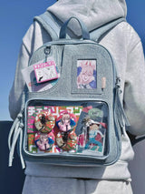 Light blue Large Capacity Anime Denim Bookbag for School Commute  Anime Fans - Front View