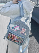 Light blue Large Capacity Anime Denim Bookbag for School Commute  Anime Fans - Top-Down View