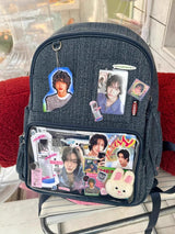Dark blue Large Capacity Anime Denim Bookbag for School Commute Anime Fans