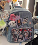 Dark blue Large Capacity Anime Denim Bookbag for School Commute Anime Fans