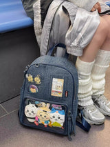 Dark blue Large Capacity Anime Denim Bookbag for School Commute  Anime Fans - Top-Down View