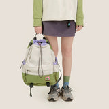 Beige Stylish Lightweight Drawstring Backpack for Women Men Hiking Travel - Front View