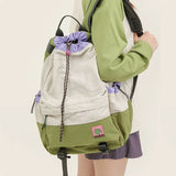 Beige Stylish Lightweight Drawstring Backpack for Women Men Hiking Travel - Side View