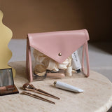 Pink Chic Envelope Makeup Bag with Transparent Waterproof Design