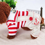 Red Cute Sailor Dog Outfit - Striped Shirt & Anchor Overalls for Small Dogs (Size : M )
