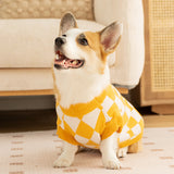 Classic Argyle Dog Sweater - Yellow & White Knit for Corgis & Medium Breeds (Size : L) - Front View