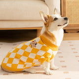 Classic Argyle Dog Sweater - Yellow & White Knit for Corgis & Medium Breeds (Size : L) - Side View