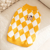 Classic Argyle Dog Sweater - Yellow & White Knit for Corgis & Medium Breeds (Size : L) - Top-Down View