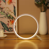 Modern LED Ring Desk Lamp - USB Powered, 3 Color Modes, Dimmable - Front View