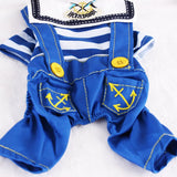 Blue Cute Sailor Dog Outfit - Striped Shirt & Anchor Overalls for Small Dogs (Size : L ) - Side View