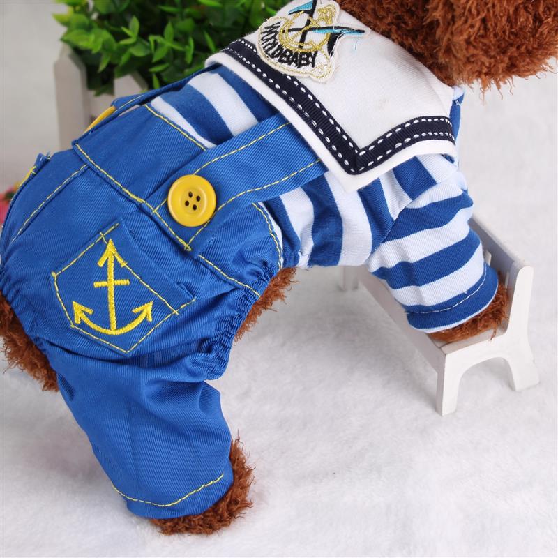 Blue Cute Sailor Dog Outfit - Striped Shirt & Anchor Overalls for Small Dogs (Size : XL )