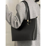 Classic Black PU Leather Tote Bag - Large Capacity Shoulder Bag - Top-Down View