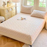 Beige Ultra Soft Plush Fitted Sheet - Winter Warm Plush Bed Sheet Embossed Diamond Pattern (150x200cm) - Front View