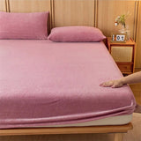 Bean paste color Plush Crystal Velvet Fitted Sheet - Ultra Soft, Warm & Thick for Winter (99x190+36cm) - Front View