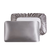 Gray Silky Satin Pillowcase Pair - Smooth for Hair & Skin, Elastic Fitted (46x90+16cm)