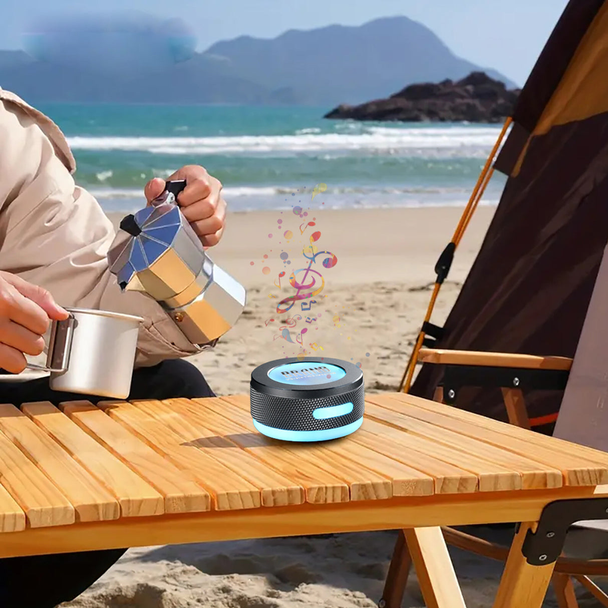 Silver Bone Conduction Vibration Bluetooth Speaker - TWS Stereo, LED, Surface Sound