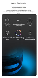 Blue Bone Conduction Vibration Bluetooth Speaker - TWS Stereo, LED, Surface Sound - Top-Down View