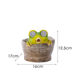 Frog Solar Light Planter - Resin Succulent Pot with Glowing Eyes (stone basin frog) - Front View