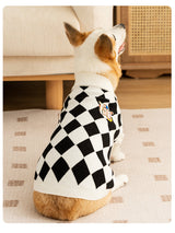 Classic Argyle Dog Sweater - Black & White Knit for Corgis & Medium Breeds (Size : M) - Front View