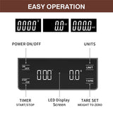 Digital Coffee Scale with Timer - 0.1g Precision, USB Rechargeable, Pour Over & Espresso - Front View