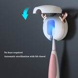 Cute UV Toothbrush Sanitizer Holder - Wall Mounted, Portable for Travel (Black ears bear) - Side View