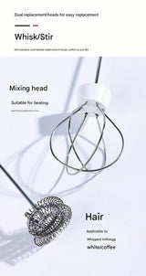 Black USB Rechargeable Milk Frother - 3-Speed Handheld Electric Whisk with Stand - Front View