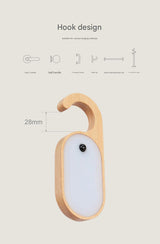 Wooden Motion Sensor LED Night Light - Doorknob Hanger & Writable Message Board - Side View