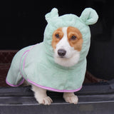 Green Hooded Dog Bathrobe - Super Absorbent, Adjustable Fit, Cozy Pet Towel (Size : L) - Front View