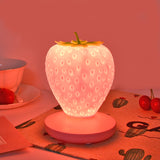 Pink Cute Silicone Strawberry Night Light - USB Rechargeable, Touch Control - Side View
