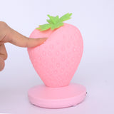 Pink Cute Silicone Strawberry Night Light - USB Rechargeable, Touch Control - Top-Down View