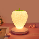 White Cute Silicone Strawberry Night Light - USB Rechargeable, Touch Control - Front View