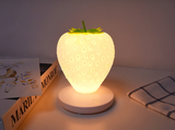 White Cute Silicone Strawberry Night Light - USB Rechargeable, Touch Control - Top-Down View
