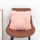 A pair of pink Plush Faux Rabbit Fur Throw Pillow Cover - Textured Wheat Ear Design (45x45cm)