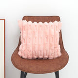 A pair of pink Plush Faux Rabbit Fur Throw Pillow Cover - Textured Wheat Ear Design (45x45cm) - Front View