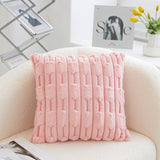 A pair of pink Plush Faux Rabbit Fur Throw Pillow Cover - Textured Wheat Ear Design (45x45cm) - Top-Down View