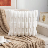 A pair of White Plush Faux Rabbit Fur Throw Pillow Cover - Textured Wheat Ear Design (45x45cm) - Front View