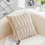 A pair of Khaki Plush Faux Rabbit Fur Throw Pillow Cover - Textured Wheat Ear Design (45x45cm) - Side View
