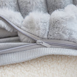 A pair of Khaki Plush Faux Rabbit Fur Throw Pillow Cover - Textured Wheat Ear Design (45x45cm) - Top-Down View