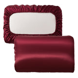 Red Satin Pillowcase Pair - Smooth for Hair & Skin, Elastic Fitted (46x70+16cm)