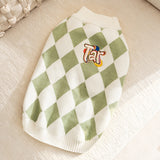 Classic Argyle Dog Sweater - Green & White Knit for Corgis & Medium Breeds (Size : L)