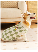 Classic Argyle Dog Sweater - Green & White Knit for Corgis & Medium Breeds (Size : S)
