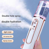 White Dual Nozzle Nano Facial Mister - USB Rechargeable Hydrating Spray - Side View