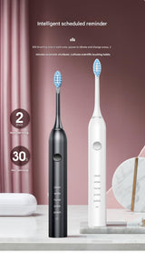 Advanced Sonic Toothbrush: 5 Cleaning Modes, 2-Min Timer, USB Fast Charge, Purple (4 brush heads) - Side View