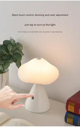 Black Mushroom LED Table Lamp - Rechargeable, 3-Color Touch Dimmable, USB-C