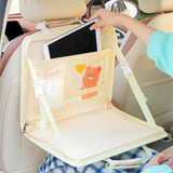 Yellow Foldable Car Back Seat Organizer Tray - PU Leather Travel Desk with Tablet Holder - Front View